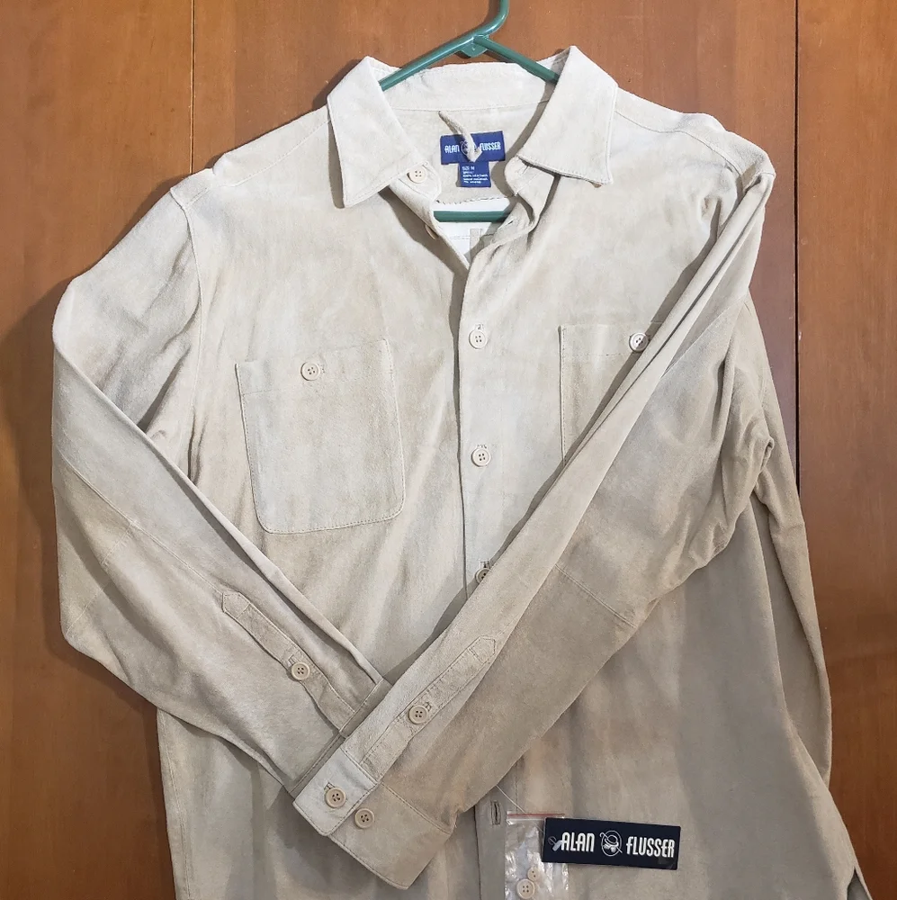 ALAN FLUSSER 100% Suede Men’s Shirt Medium Long Sleeve Button, New with Tags - Picture 2 of 13